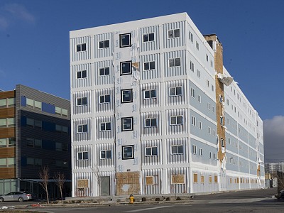 Six storey block of container flats takes shape in Salt Lake City 